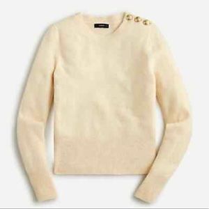J Crew Button Shouldered Heather Crewneck Sweater Cream - Size XL